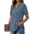 thumbnail image 2 of Fantaslook V Neck Tops for Women Short Sleeve Henry Shirts with Button Dressy Casual Summer Blouses Tops, 2 of 9