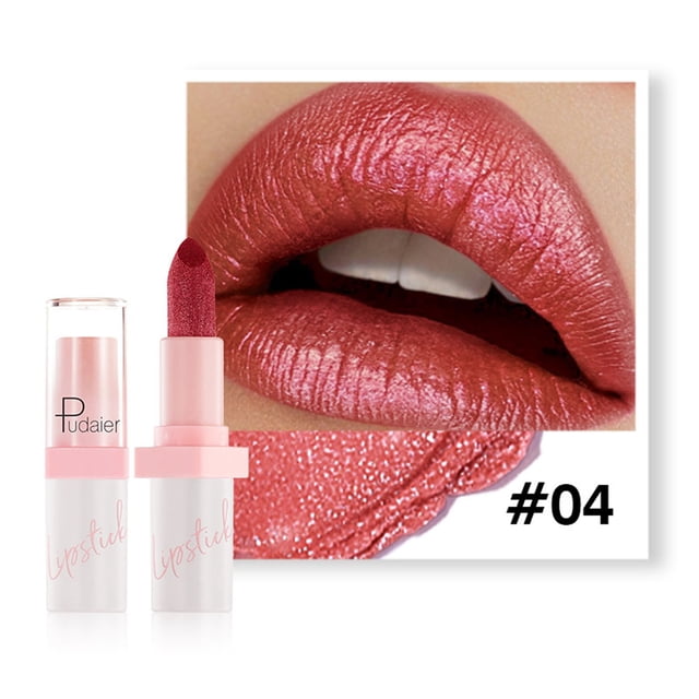 Xihbxyly Lápiz Labial Brillante de Metal Perlado con Diamantes, 10 Colores En Bruma, No Se Queda En La Boca, Brillo Labial, 3,5 G