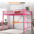 thumbnail image 3 of Zimtown Loft Bed Queen Size with LED and Charging Station, Metal Bunk Bed Frame,Heavy Duty Metal Slat Support,Pink, 3 of 9