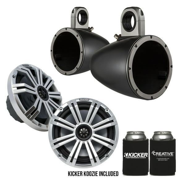 Kicker 8" BlackSilver Wake Tower LED Marine Speakers 1-Pair