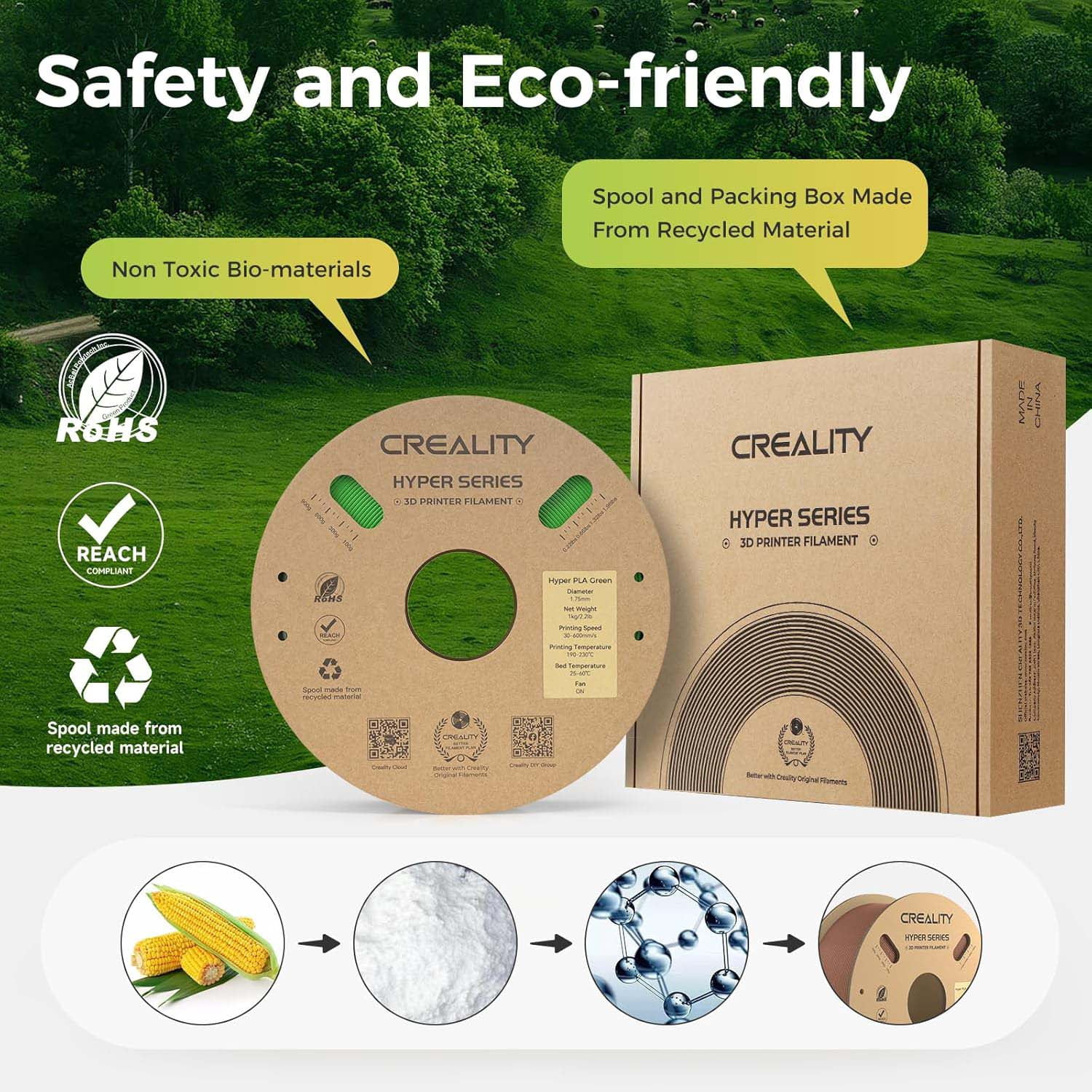 Creality Hyper PLA 3D Printer Filament 600mm/s High-Speed +/-0.03mm For Creality K1 Max Ender-5 S1 Anycubic Prusa Bambu Green 12 Unit per pack