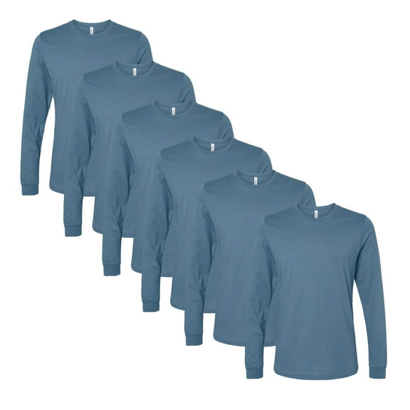 BELLA   CANVAS Unisex Jersey Long Sleeve T-Shirt, Arts and Craft Cotton Shirt, Steel Blue Tee, 6 Pack, S