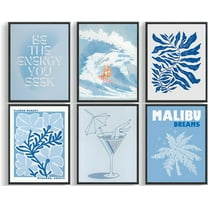 6Pcs Blue Coastal Surf Cowgirl Wall Art Vintage Flower Market Canvas Prints Girly Dorm Trendy Preppy Aesthetic Posters Light Blue Cocktail Glass Pictures Wall Decor Unframed (12x16in x6Pcs)