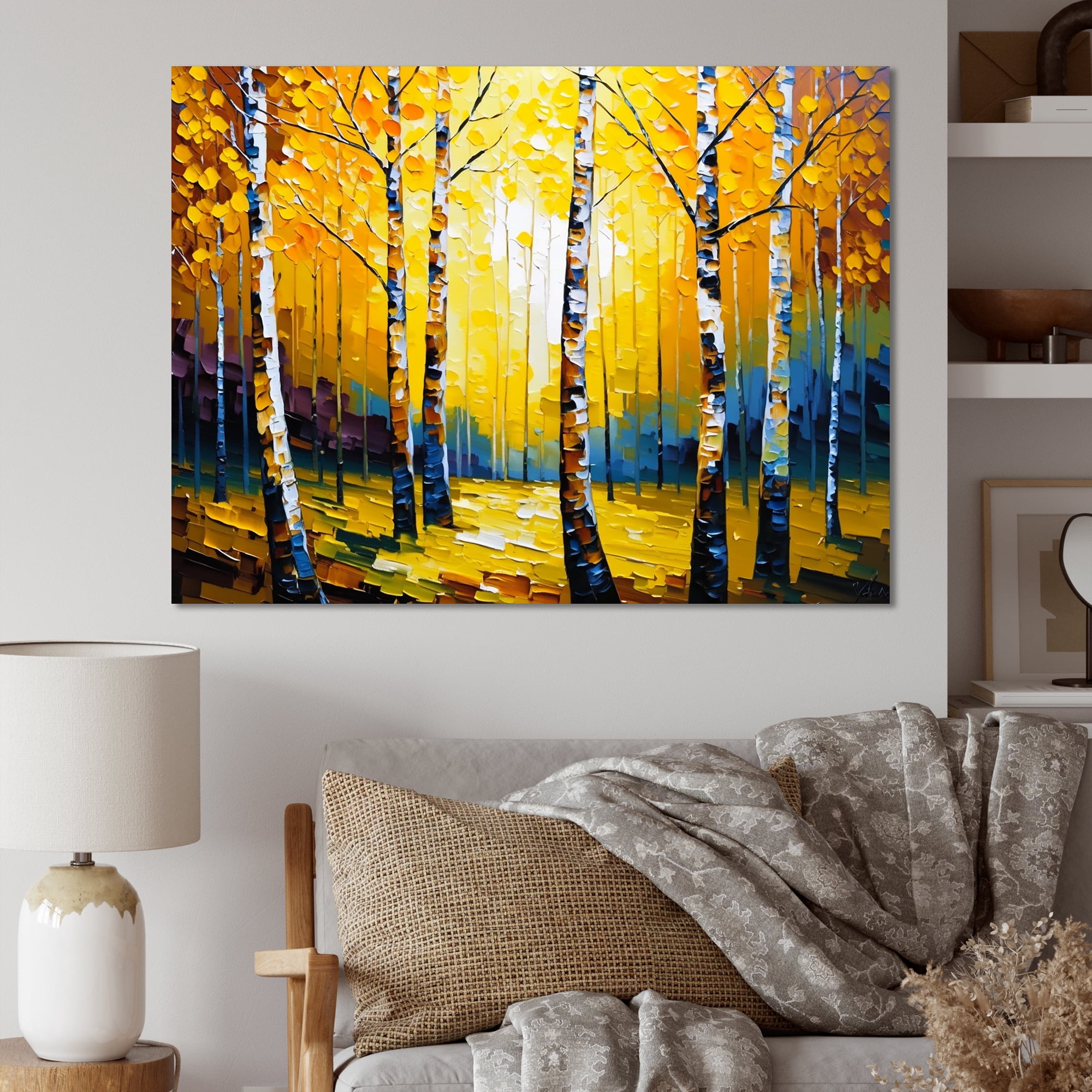 Designart Golden Birch Woods I Canvas Wall Art