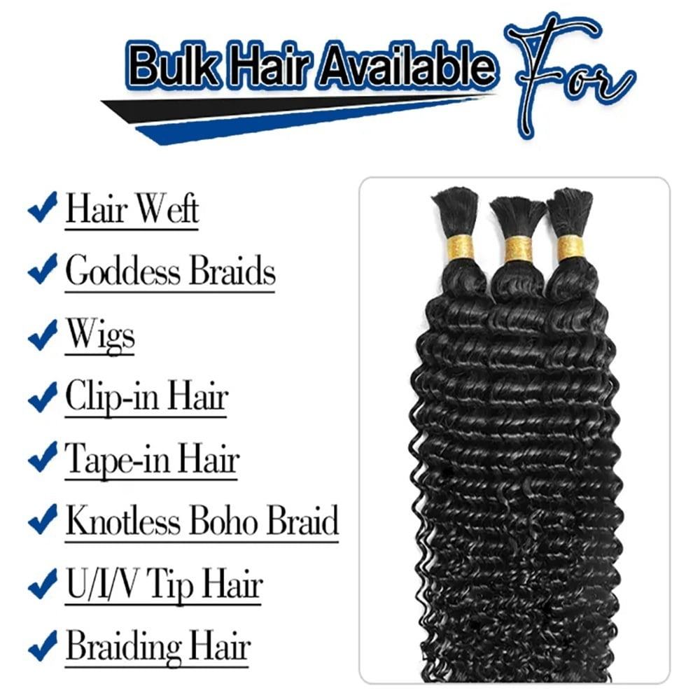 Curly Bulk Hair Bundles for Braiding 2 Bundles No Weft Deep Wave Human Hair Extensions