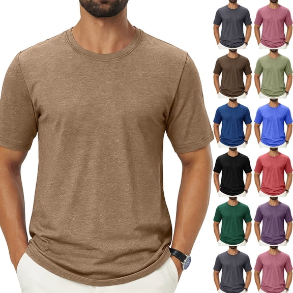 Men's Shirts Short Sleeve T-Shirt Casual Crew Neck Plain Tee Soft Moisture Wicking Basic Solid Color Summer Beach Tee Shirts, L