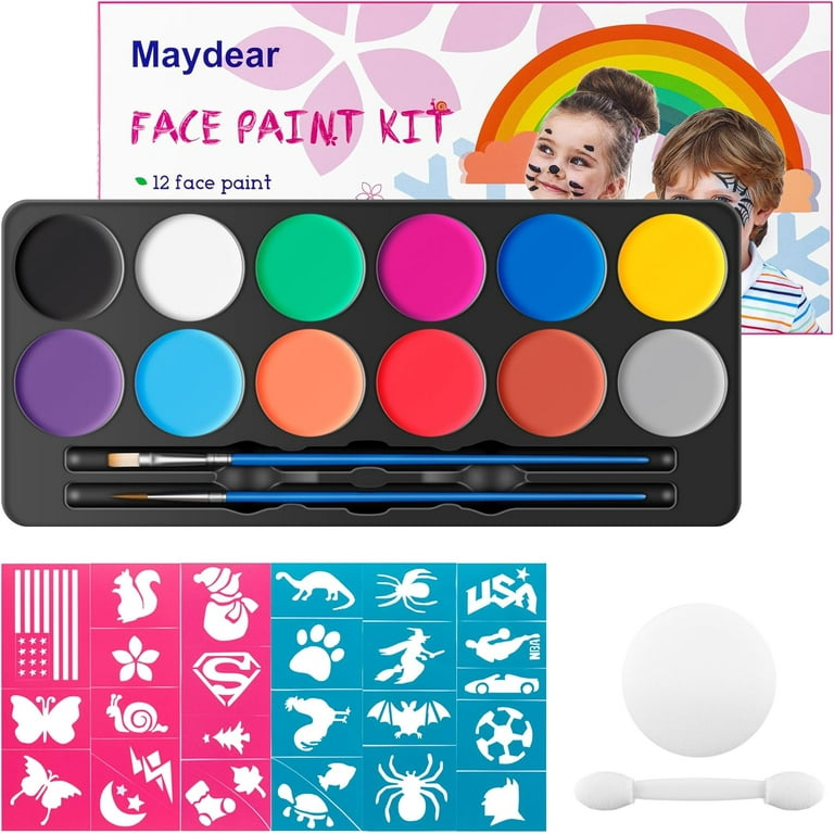 Maydear Face Painting Kit for Kids Adults, 12×10 g Professional Makeup  Split Cake Palette, Safe and Non-Toxic Water Based Rainbow Face Body Paint  Set
