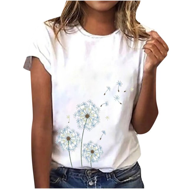 T-shirts d'Été Décontractés pour Femmes, Col Rond, Manches Courtes, T-Shirt Graphique Tendance, Basique, Confortable, Coupe Ample, Chemisiers pour Femmes, Chandail