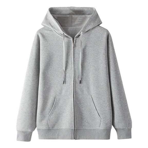 XIAONU Fleece Hoodie For Men Oversized Full-Zip Hooded Sweatshirt Fall Soft Casual Jacket With Pocket Grey M