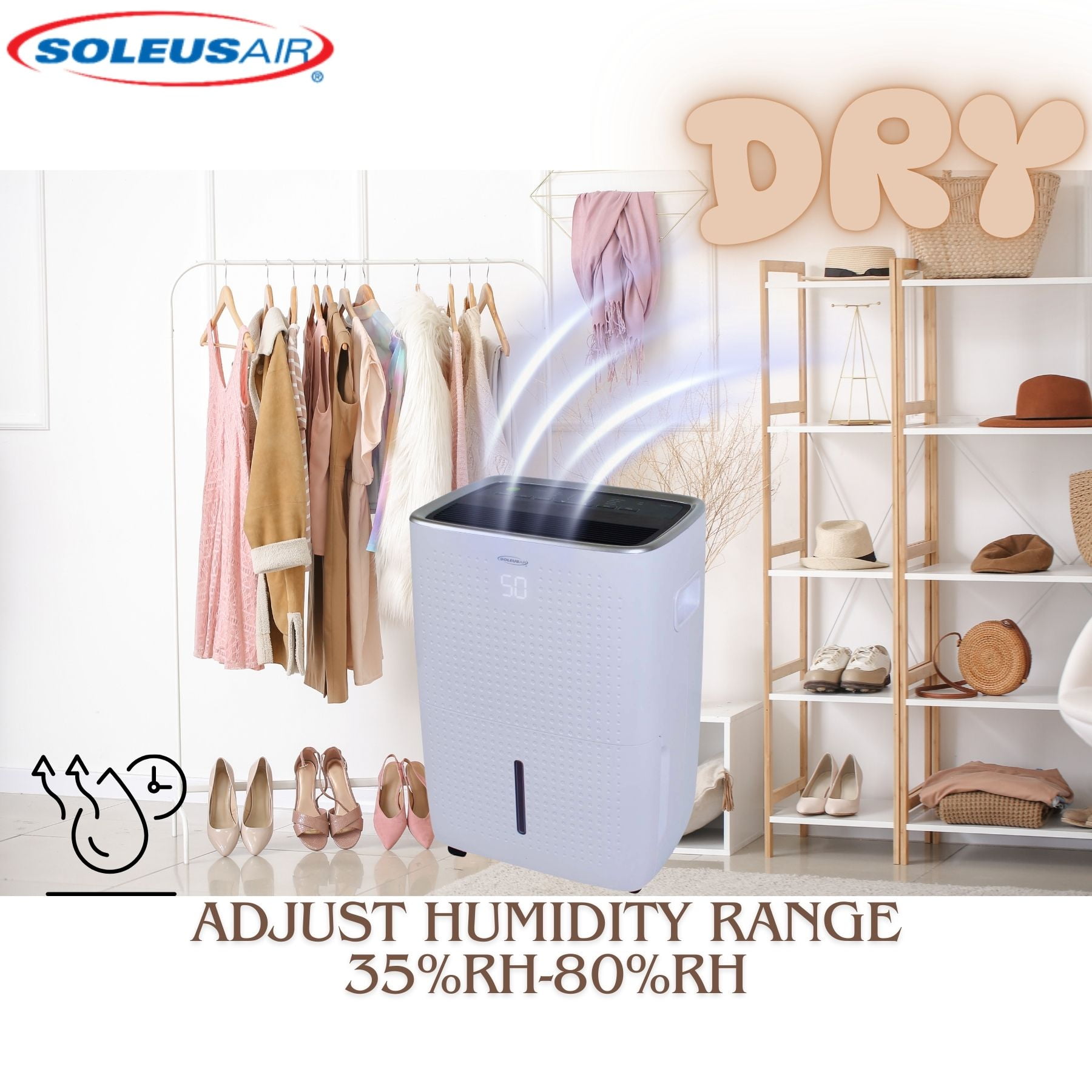 Soleus Air 50 Pint Dehumidifier for 4500 Sq Ft, White with Adjustable Humidistat
