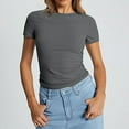 thumbnail image 2 of Baberdicy Women's Crop Top T-Shirt - Summer Thin Round Neck Short Sleeve Pullover, Fashion Tight Fit Belly Shirt for Girls (C | XL), 2 of 7