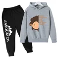 thumbnail image 3 of Conjunto de sudadera con capucha y pantalones de polar para niños, conjunto de 2 piezas, chándal, estampado de cabeza grande de Sasquatch furtivo, 3 of 5