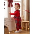 thumbnail image 4 of Loicainy Infant Baby Girl Christmas Romper 3 6 9 12 18 Months Long Sleeve Plaid Patchwork Bodysuit Headband, 4 of 9