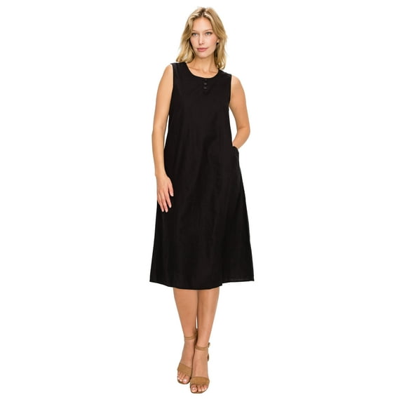 Black Linen Midi-Dress