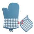 thumbnail image 1 of Guantes,Esonmus guantes de silicona resistentes al calor para horno + 2 soportes de ollas de algodón Tomshoo Azul, 1 of 7