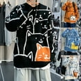 thumbnail image 6 of Mens Sweater 2023 Autumn Winter Men Long Sleeve Pullovers Outwear Fashion Cat Print Round Neck Sweater Oversized Top, 6 of 19
