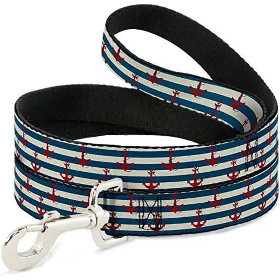 Buckle-Down Dog Leash Anchors Stripes White Blue