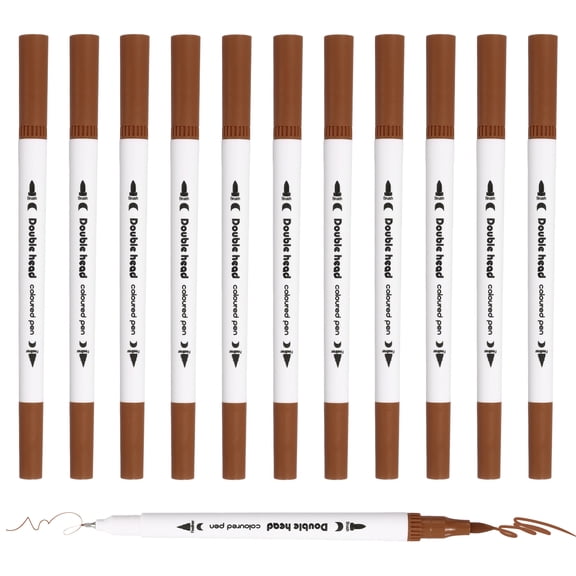 Uxcell 12 Pack Dual Brush Markers Brown Watercolor Fine and Brush Tips Pens Colored Marker Calligraphy Coloring Art Supplies Set for Coloring Book Illustration Sketching Journaling