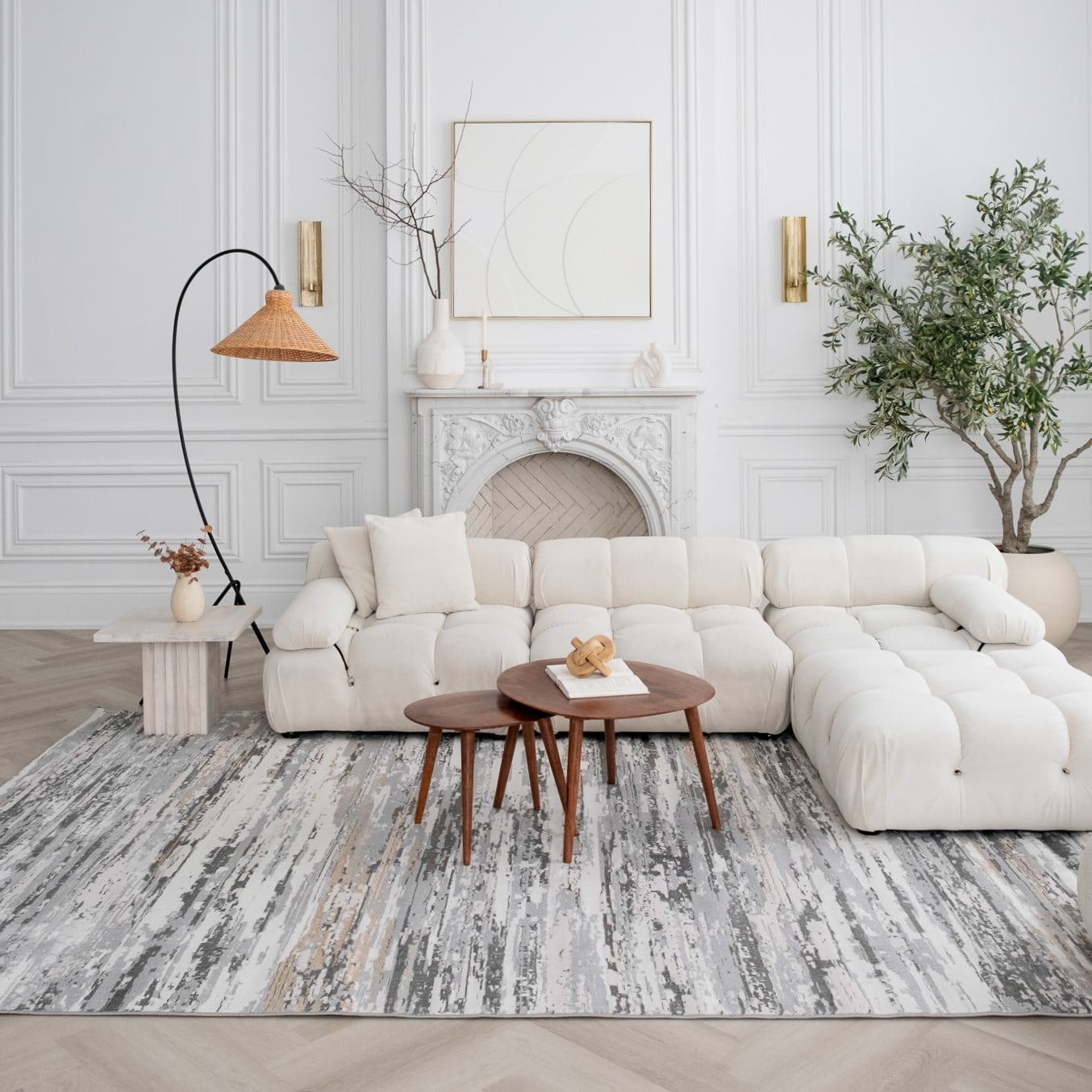 Tapis d'interieur Rug Branch Atlas Camo, gris beige, moderne - Salon, chambre, salle a manger et cuisine