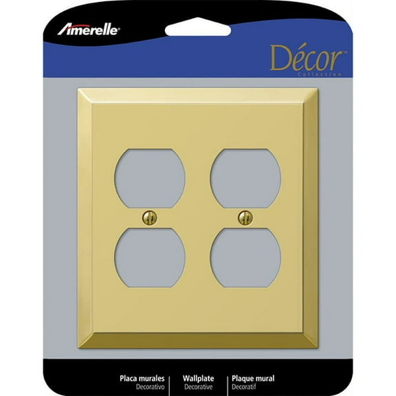 3PC Amerelle Century Polished Brass Beige 2 gang Stamped Steel Duplex Outlet Wall Plate 1 pk