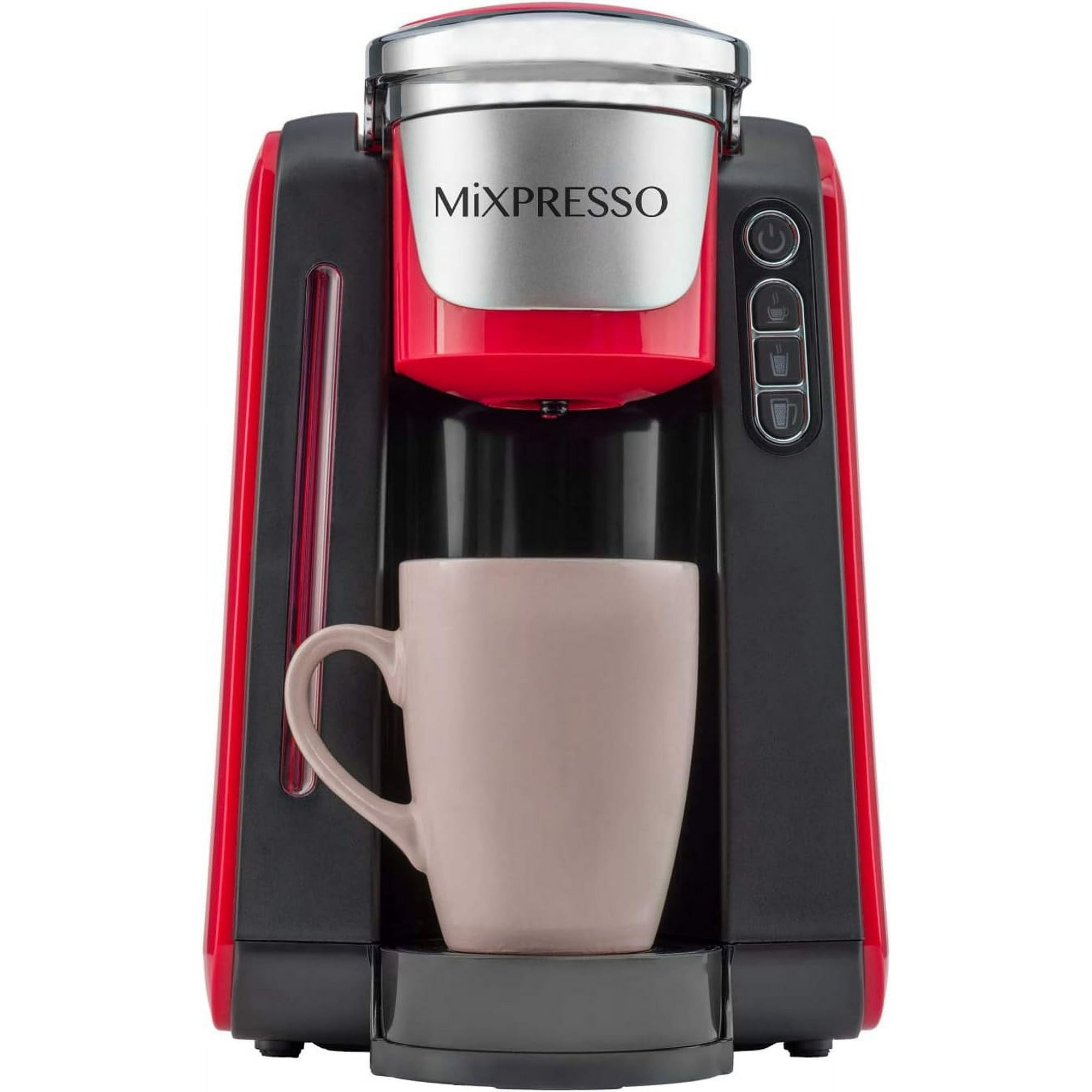 Mixpresso Single Cup Coffee Maker Compatible With 1.0 & 2.0 Single Cup Pods, Removable 45oz Water Tank, Quick Brewing with Auto Shut-Off, One Touch Function (Red/Black)