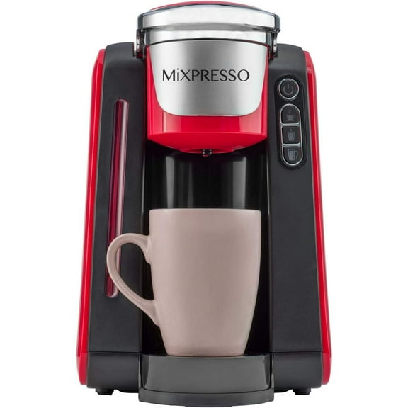 Mixpresso Single Cup Coffee Maker Compatible With 1.0 & 2.0 Single Cup Pods, Removable 45oz Water Tank, Quick Brewing with Auto Shut-Off, One Touch Function (Red/Black)