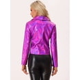 thumbnail image 3 of Chaqueta metalizada estilo motorista con cremallera holográfica Allegra K Rosa Caliente S, 3 of 5