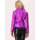 thumbnail image 3 of Disfraz de navidad Chaqueta metalizada estilo motorista con cremallera brillante holográfica para mujer Rosa Caliente L, 3 of 5