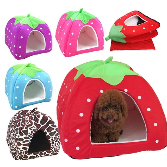 SugarBloom Strawberry Shaped Pet House, Cute Dog Cat Bed with Plush Interior, Soft Warm Kennel for Small Dogs Puppies Cats, Pet Supplies Home Decor,Blue L