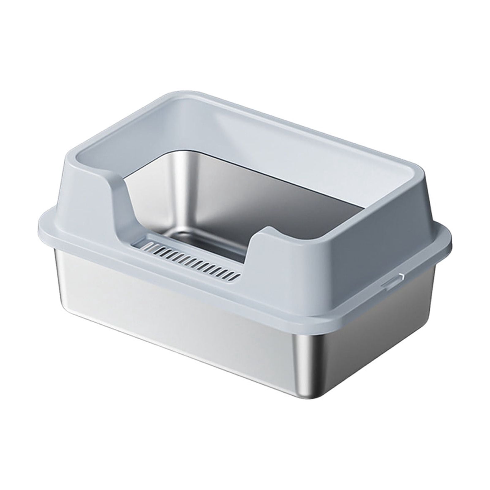 Stainless Steel Cat Litter Box, XL Semi-Enclosed High Sides Litter Pan, Anti-Splash Odor Control, Non-Stick Leakproof with Scoop, 20"x 13" (Blue)