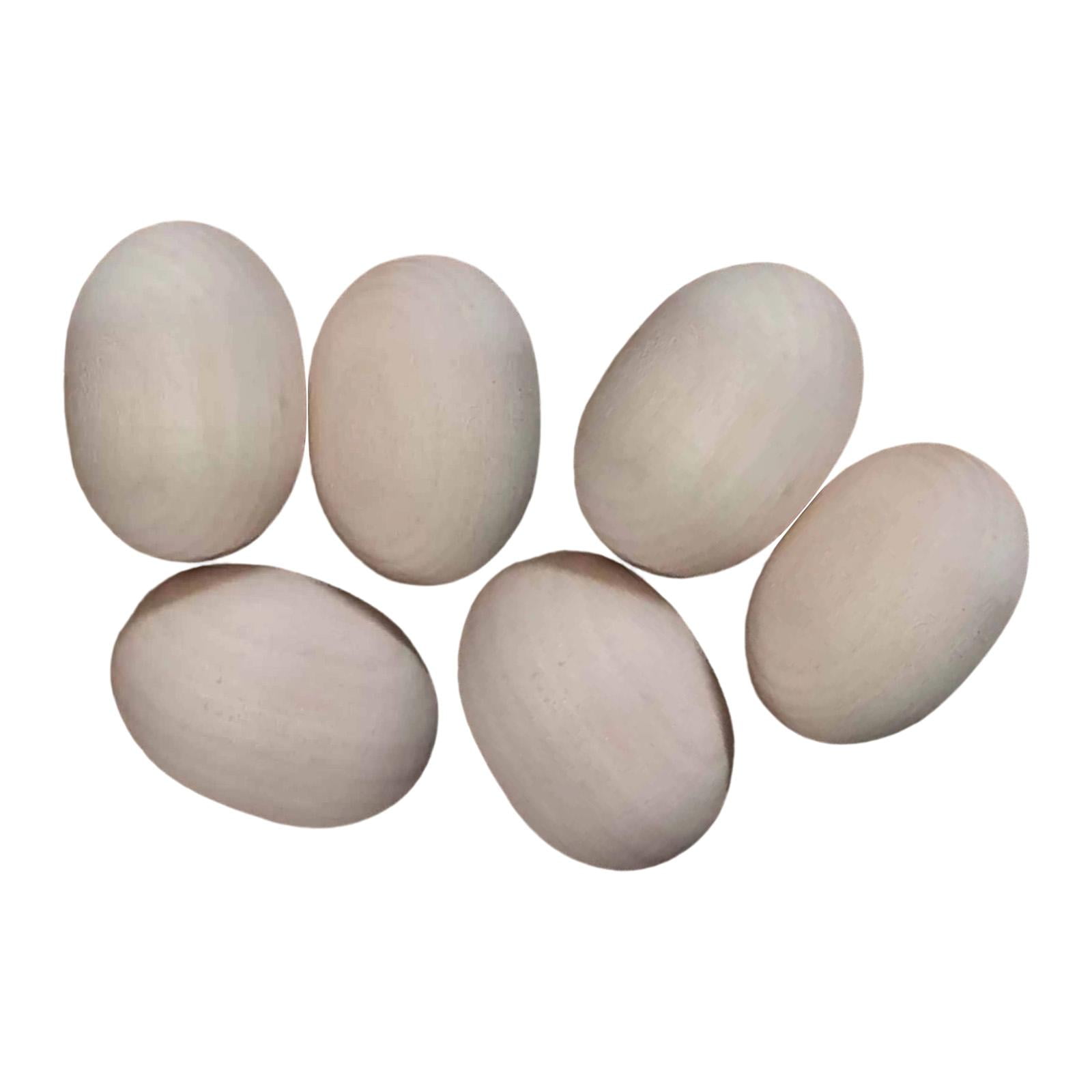 Milageto 6Pcs Unfinished Craft Wood Easter Decoration Fake Eggs Unpainted Wooden Eggs