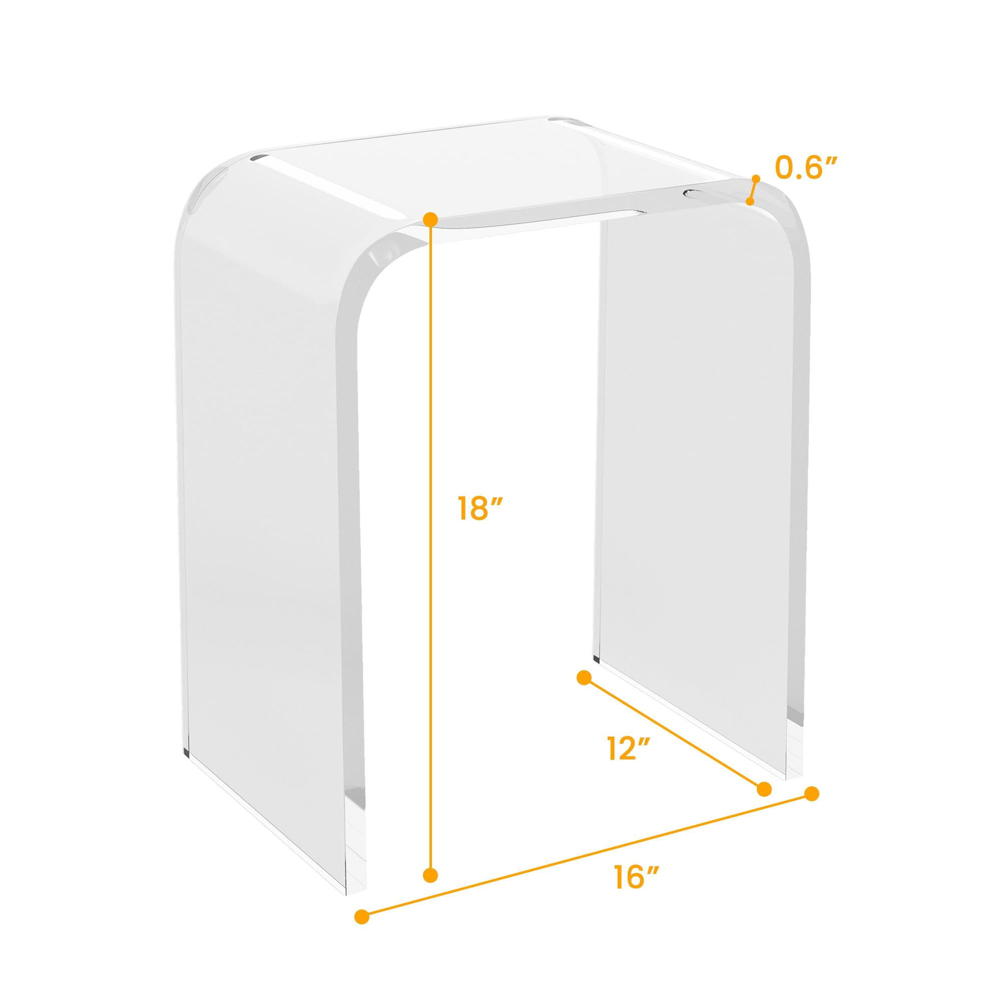 Acrylic End Table, Contemporary Square Nightstand and Side Table, Clear Lucite Coffee Table with Waterfall Edges for Small Living Room, Bathroom, Bedroom and Office