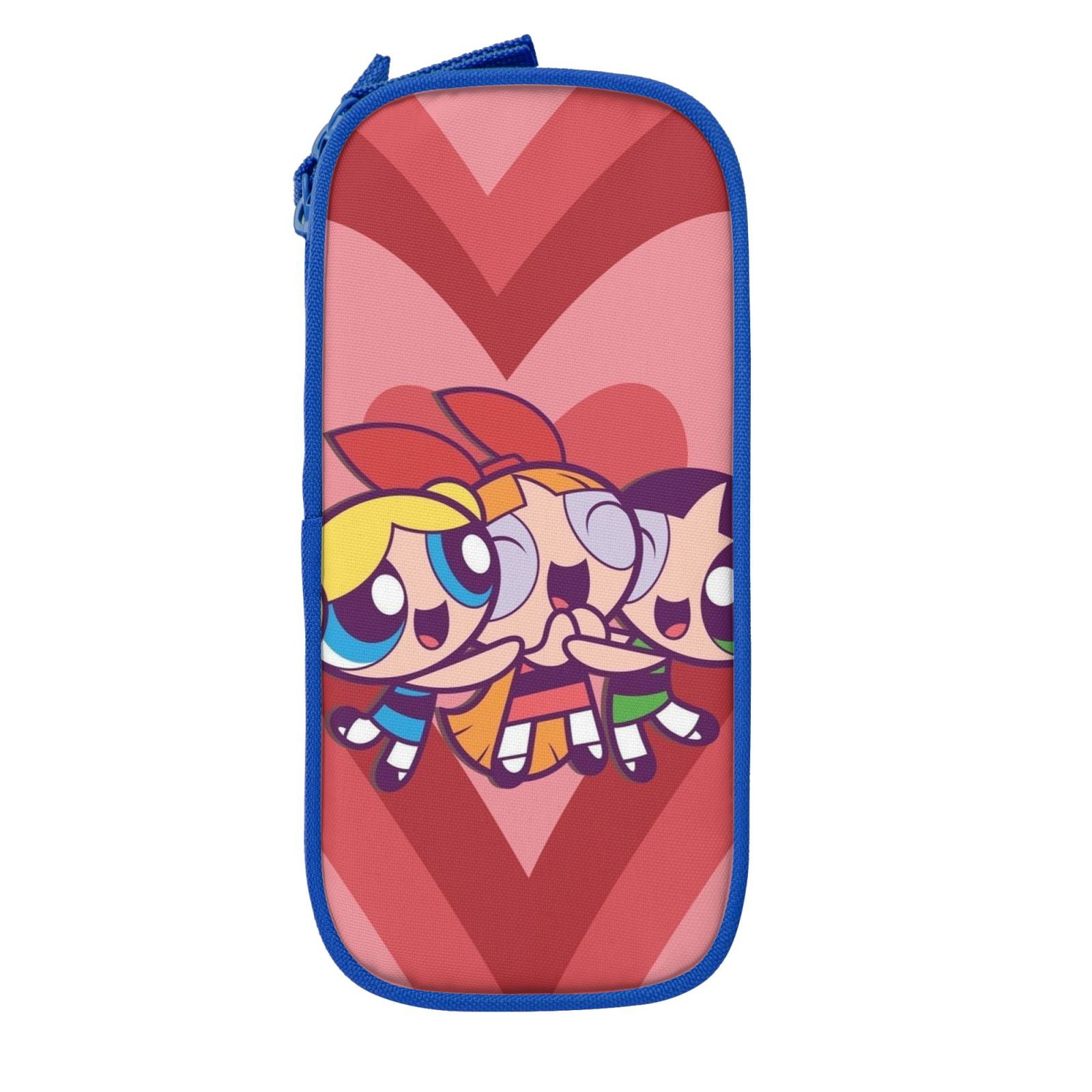 The Powerpuff Gi-rls Pencil Case Large Capacity Pencil Pouch Pen Bag Office Stationery Organizer Travel Makeup Bag Blue