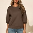 thumbnail image 3 of Fmbrln Womens Trendy 3/4 Sleeve Hoodless Sweatshirts Casual Crew Neck Cropped Sweatshirts Loose Comfy Pullover Tops Brown M, 3 of 5