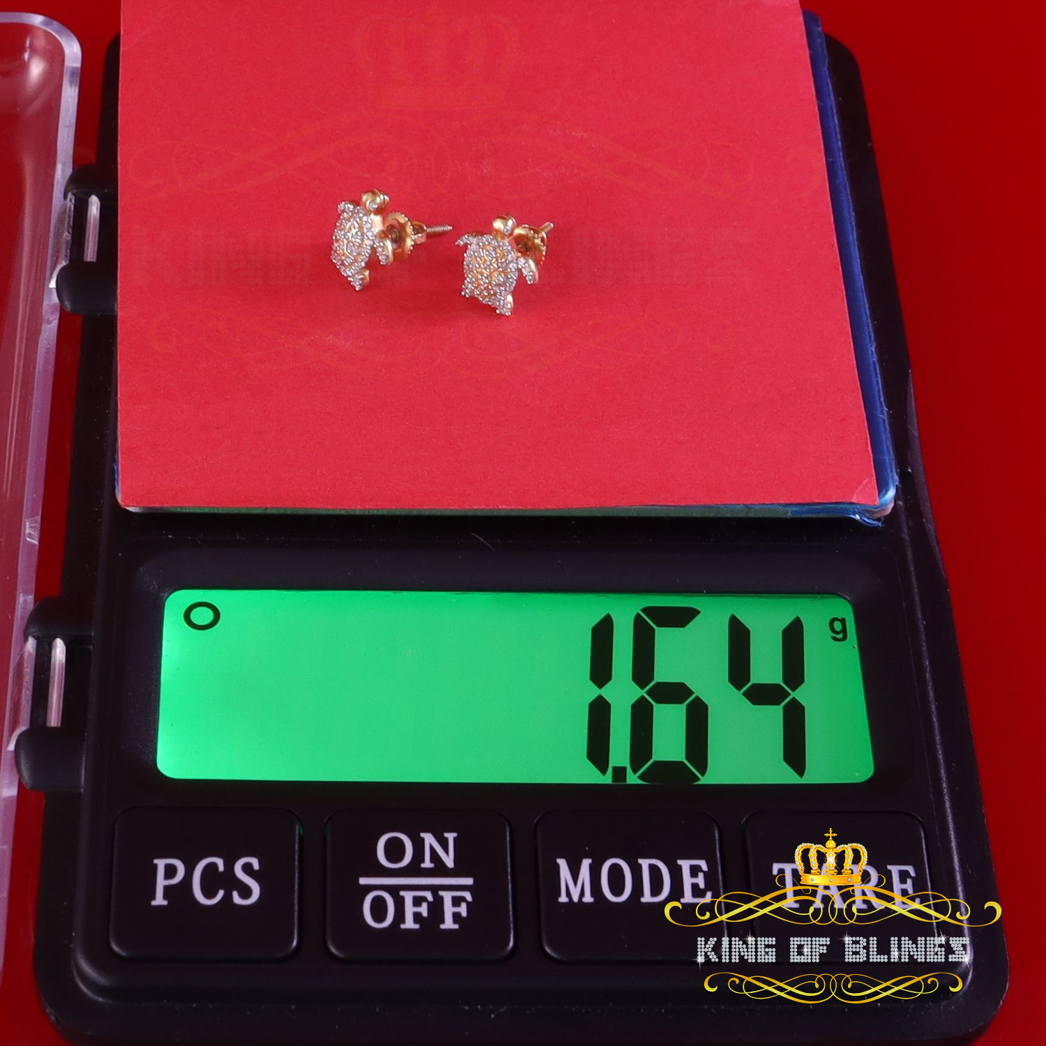 King of Bling's 925 Sterling Yellow Silver 0.50ct Cubic Zirconia Turtle Earring Women & Men's