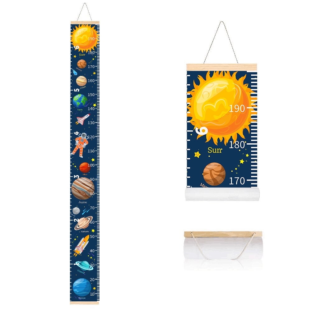 Cute Height Measure Ruler for Children, Cartoon Planet Rocket Sea Fish Ball Hanging Baby Height Chart Scroll Poster, for Nursery Kids Bedroom Decor