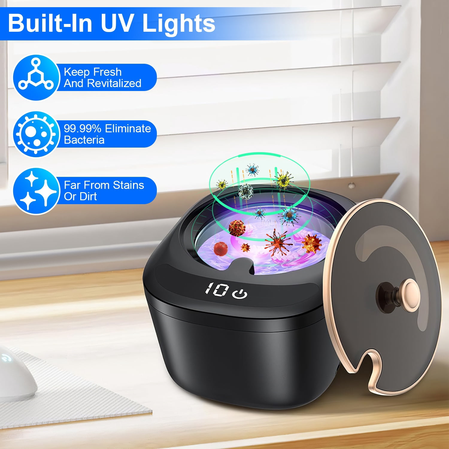 Imountek 45kHz Ultrasonic Cleaner for Dentures, Ultrasonic Retainer Cleaner with UV Lights 3 Modes 230ML Capacity for Denture Mouth Guard Aligner Dental Trays Braces Jewelry