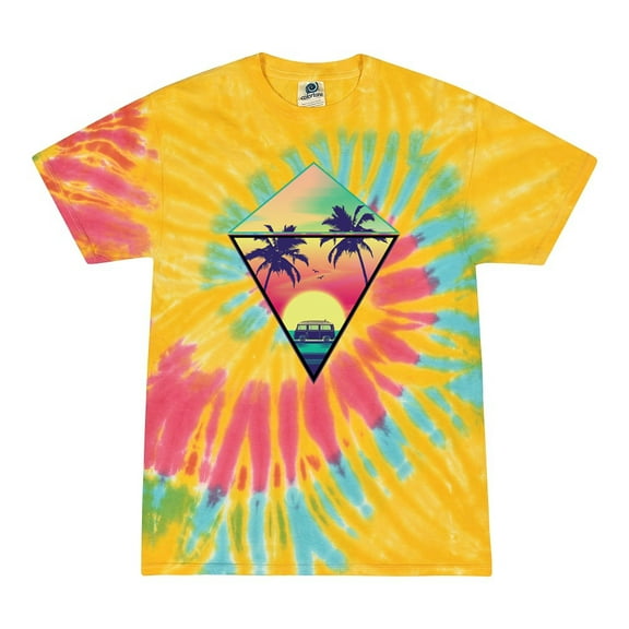 Wild Bobby, Surfing Van at the Beach Sunset Paradise, Streetwear, Tie-Dye Tees, Aurora, Large