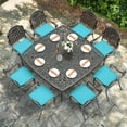 thumbnail image 7 of VIVIJASON 9-Piece Outdoor Dining Set, Cast Aluminum Retro Patio Furniture Table and Chairs Set for 8, Include Large 64" Square Dining Table and 8 Cushioned Chairs with Umbrella Hole, Ocean Blue, 7 of 7