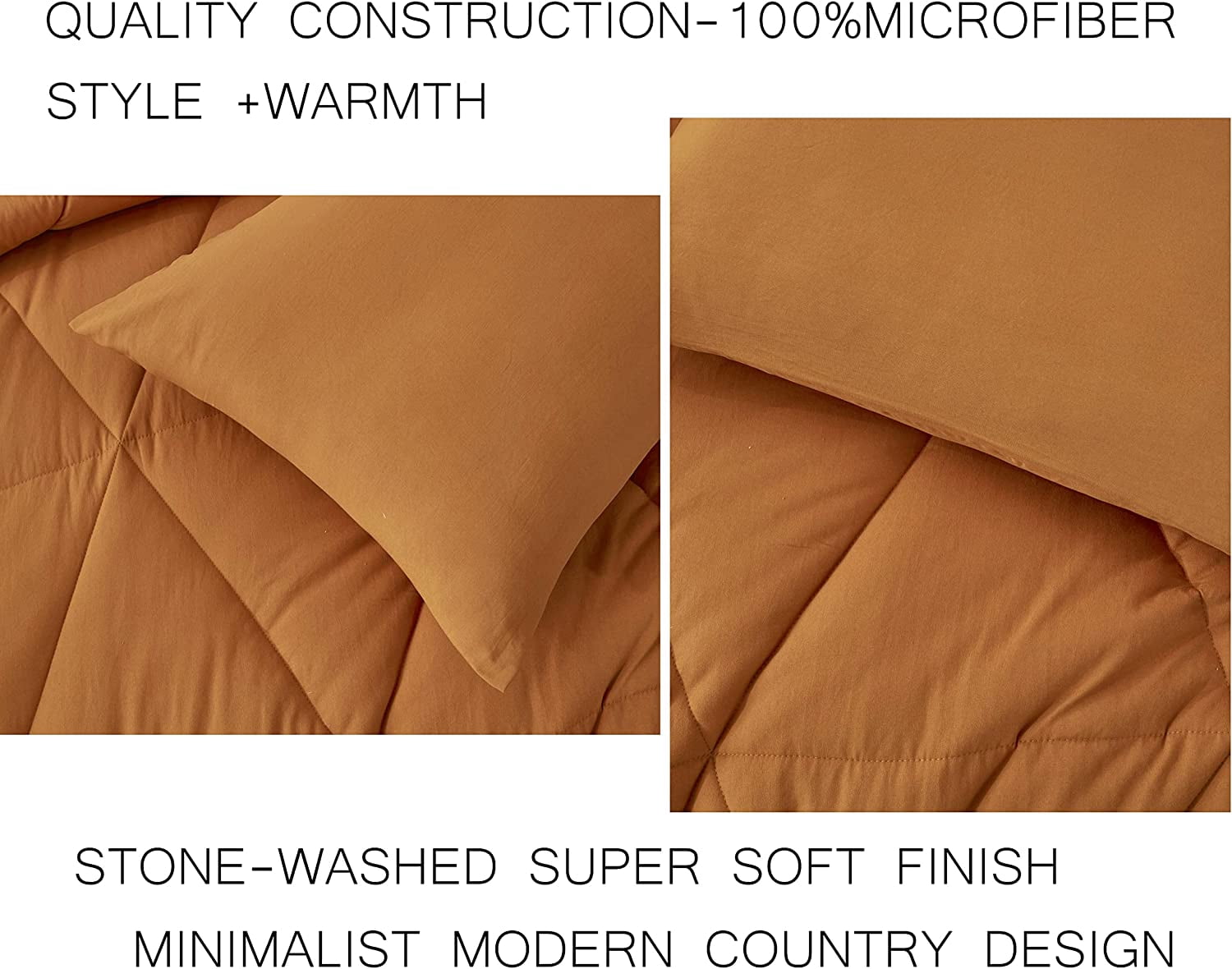 Chezmoi Collection Rory Spice Orange Comforter Set Full Size 3-Piece Fluffy Soft Lightweight Bedding Triangle Quilted Stone-Washed Microfiber Comforter Set for All Season