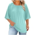 thumbnail image 2 of Blouse for Women Short Sleeves Round Neck Loose Casual T-Shirt Plus Size Top Light Blue XXL, 2 of 5
