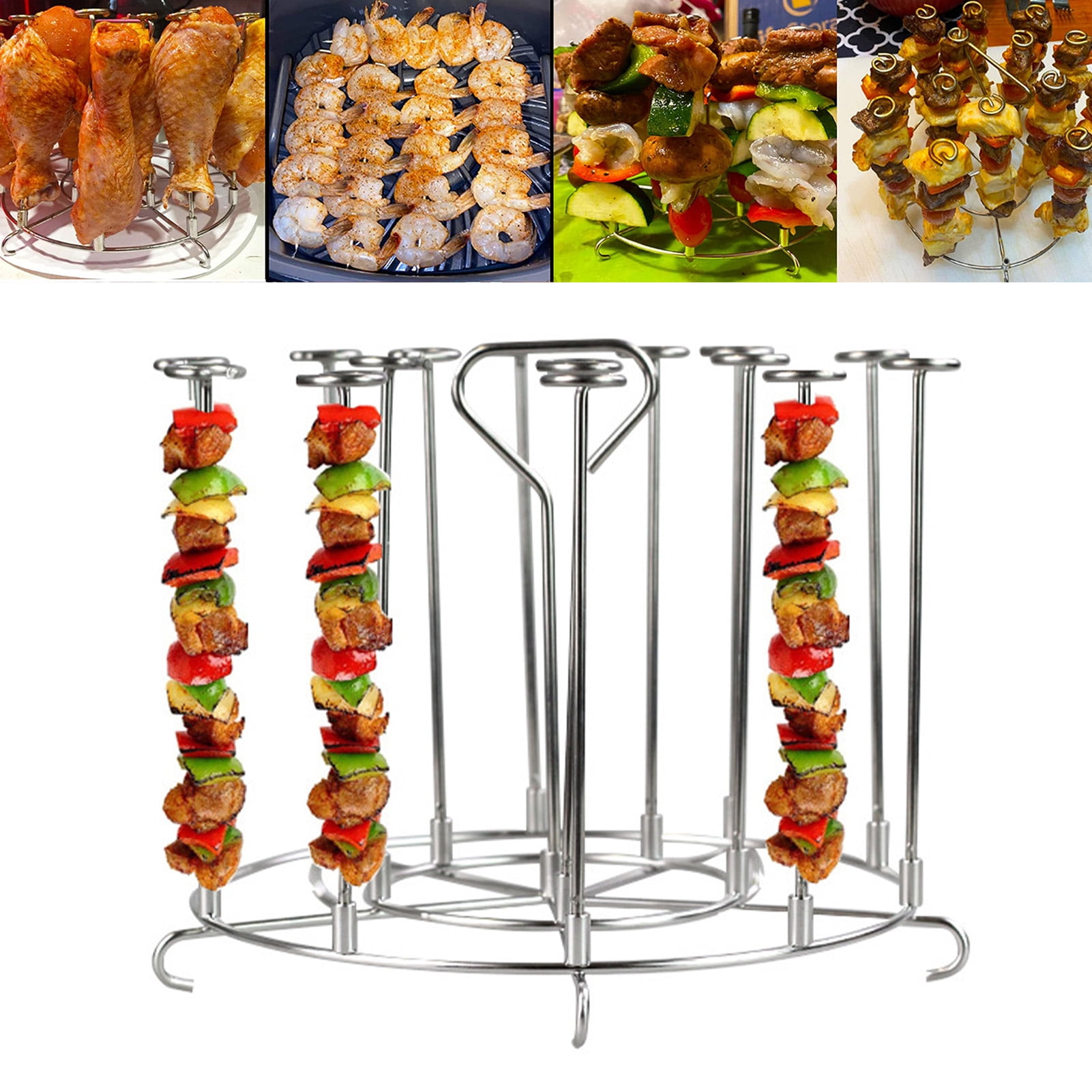 Lot 5 Brochettes Verticales Inox Avec Support Pour Barbecue - Brochettes Plates Réutilisables Kebab