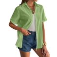 thumbnail image 2 of Women'S Cotton Button Rolled Hem Short Sleeve Shirt Summer Casual V Neck Beach Cotton Top Yellow & Green XXL, 2 of 8