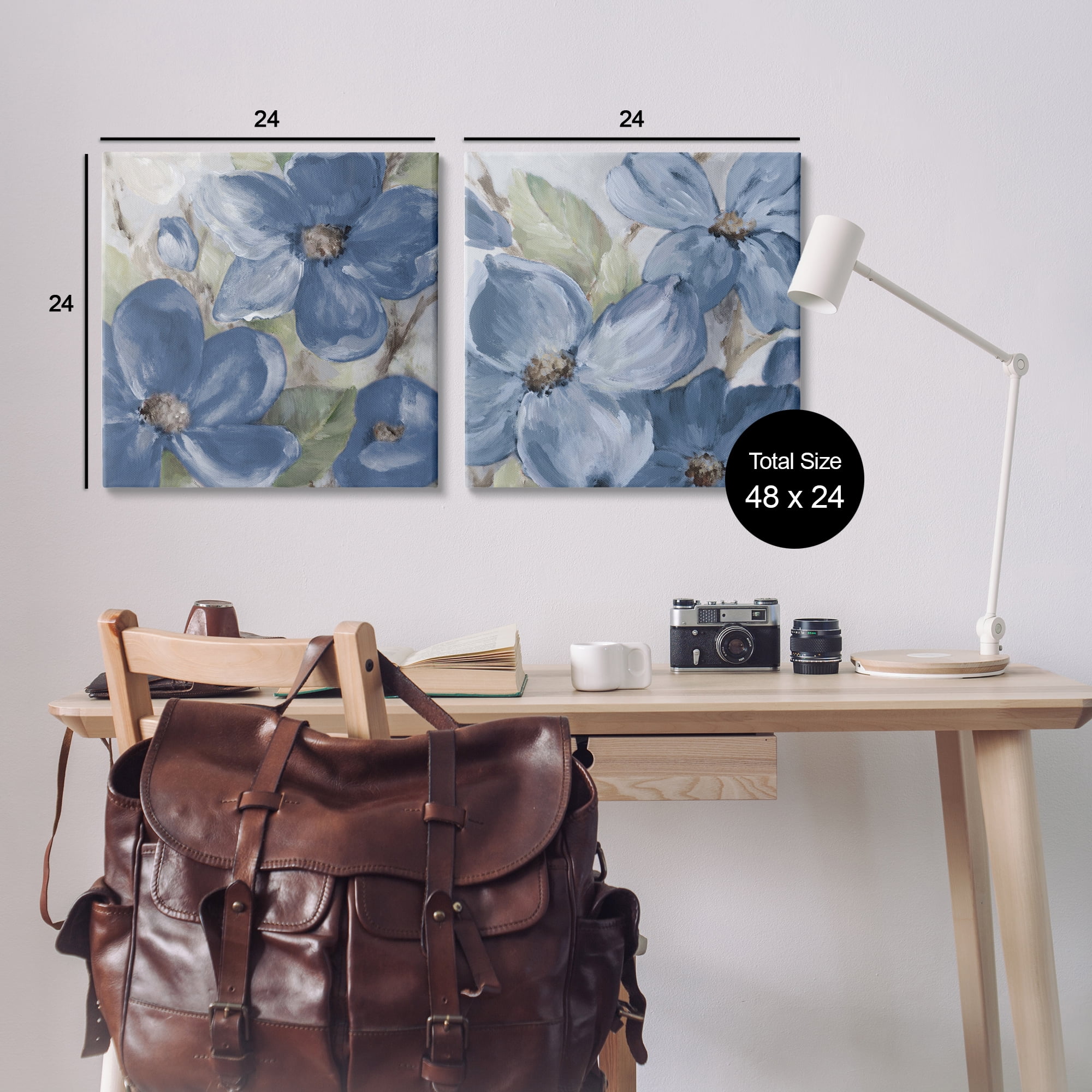 Stupell Industries Blue Blooming Petals Plants & Flowers Painting Wrapped Canvas Art Print Wall Art, 24 x 24, Set of 2