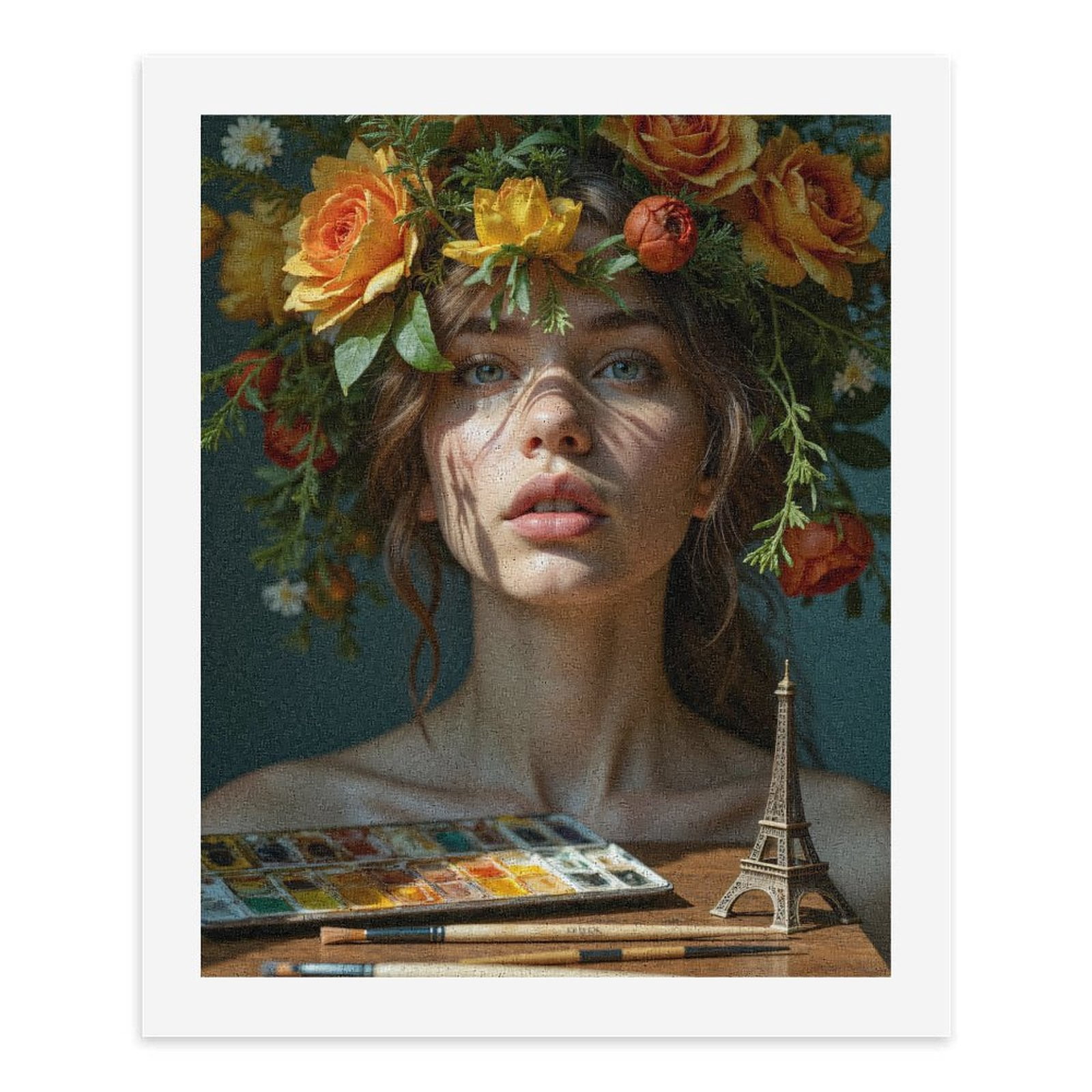 Paint By Numbers Kit for Adults Beginner - Floral Headpiece Art Supplies Eiffel DIY Canvas Painting Kits for Adults, Frameless Paint By Number for Adults for Home Wall Decor 16x20 Inch