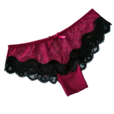 

Qcmgmg Low Waisted Plus Size Solid Color Bikini for Women Seamless Bowknot Panties Lace Underwear M