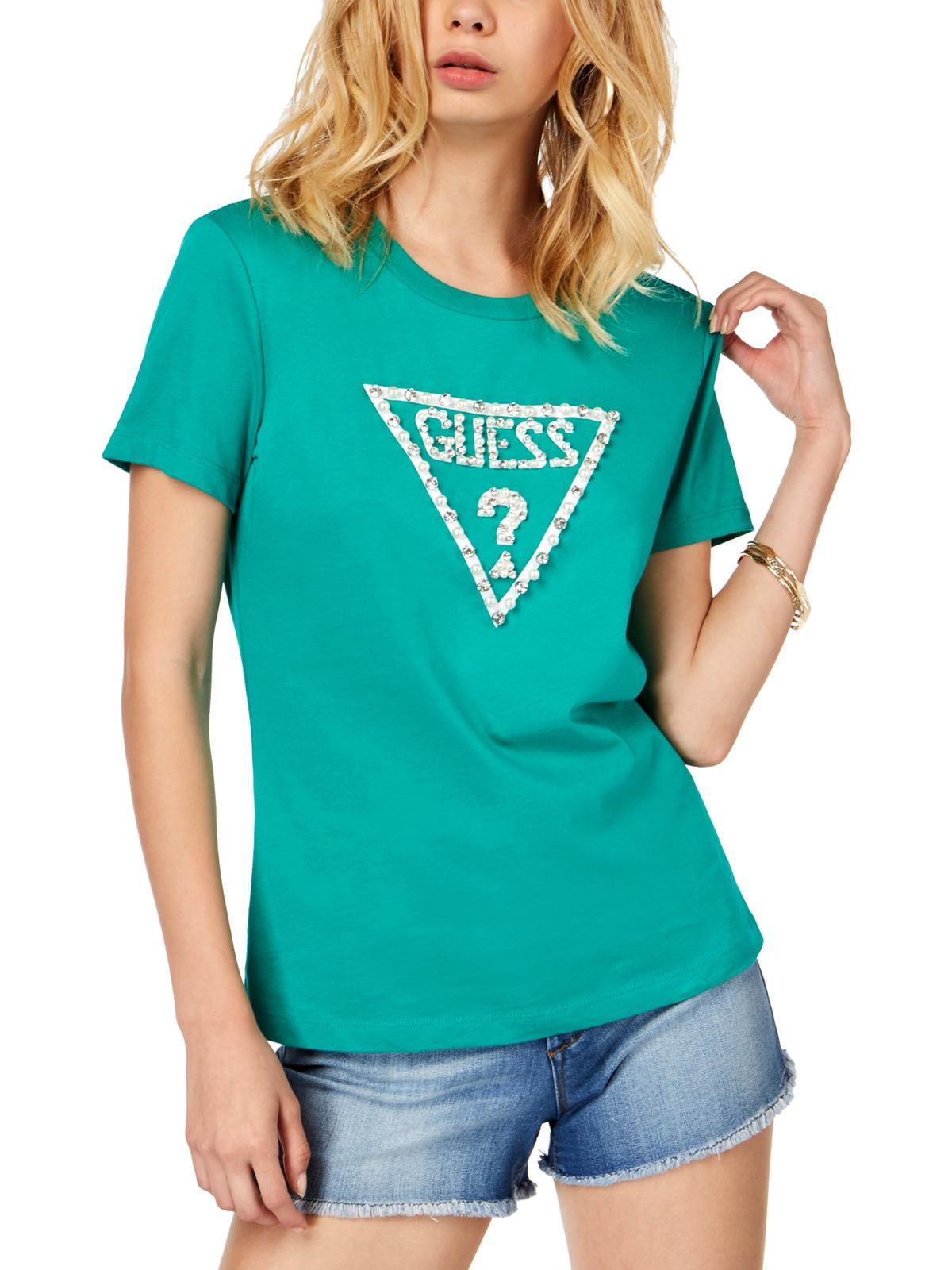 GUESS - Guess Womens Cotton Embellished Graphic T-Shirt Green L - Walmart.com - Walmart.com