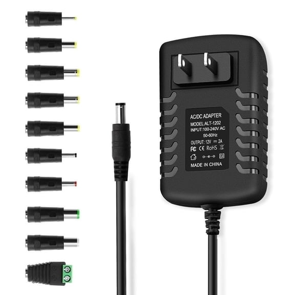 LujingZ 12V DC 2A Power Supply Center Positive AC Adapter 100-240V 50-60Hz to 12 Volts 2000mA DC 12V Power Cord Adapter with 5.5mm x 2.5mm Barrel Jack 10 Tips