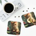 thumbnail image 4 of Easygdp Cute Kitten Water Lilies or Leather Coasters Set of 4 Coaster, Non-Slip, Heat Resistant for Home, Office, Kitchen (Round,Square,Octagon,Hexagon)-Square, 4 of 6