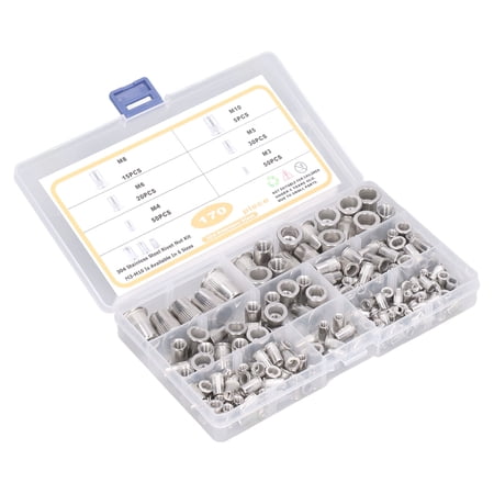NFTIGB 170Pcs M3-M10 304 Stainless Steel Rivet Nuts Durable Flat Head Threaded Insert Nut Hardware Assortment